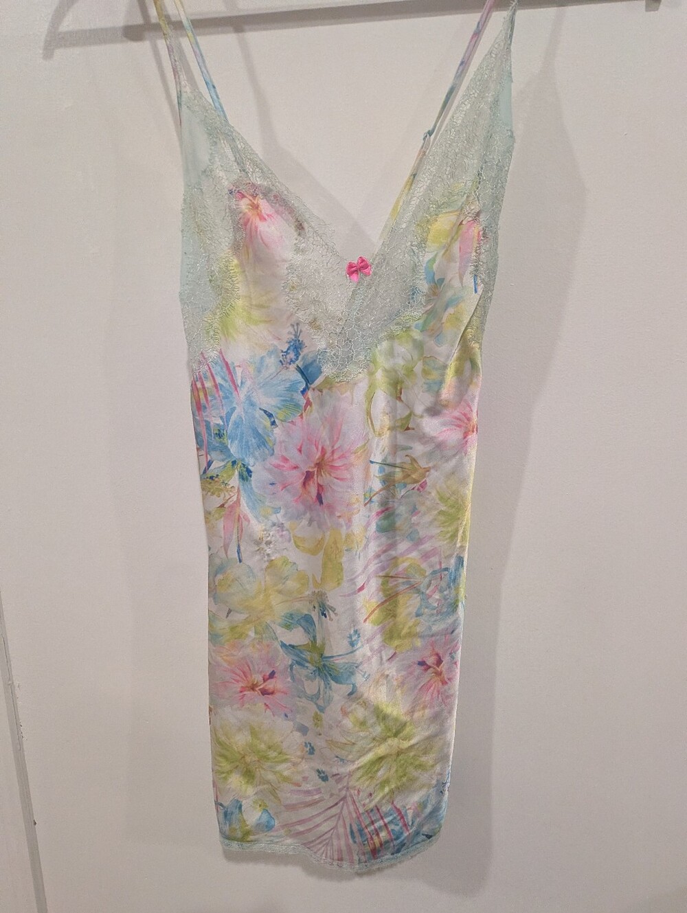 Vintage Victoria's Secret Pastel Floral Lace-Trim Slip Dress Y2k